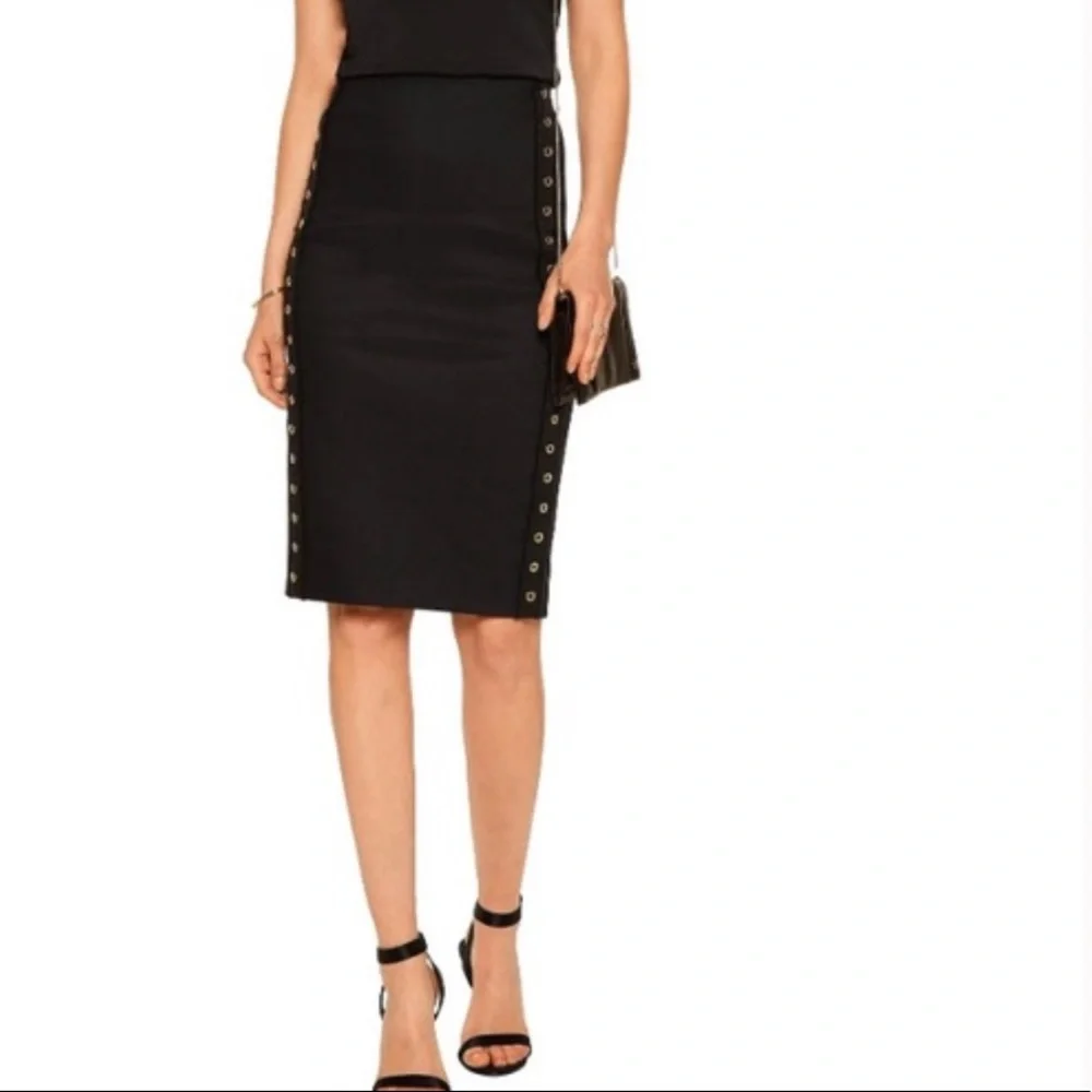 Derek Lam 10 Crosby fringe pencil Skirt gold hardware accent knee‎ length